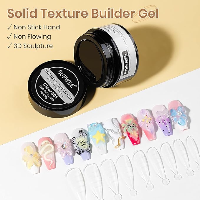 Solid Builder Gel for Nails - 3D Nail Art Gel Clear Non-Stick Hand for Carving Molding Patterns Decoration Extend for Manicure DIY at Home 14g(0.49fl oz)