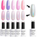 RARJSM Pastel Gel Nail Polish Set 6 Colors Pink Purple Series Chrome Reflective Holographic Glitter GelPolishes Silver Ch7.5ML Curing Required Soak Off Nail Gel Kit Salon Home Diy French Manicure