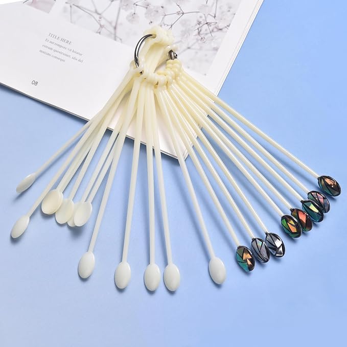 300 Tips Nail Swatch Sticks with Metal Split Ring Fan-shaped Display Nail Practice Sticks Nail Sample Swatches for Nail Art Polish Practice Nail Color Display (Beige Spoon Shaped)