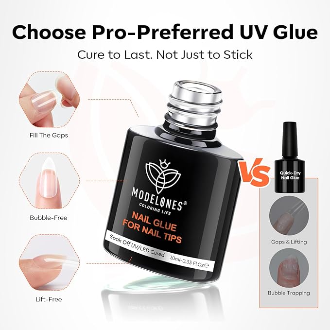 modelones 10-in-One Gel Nail Glue with Nail Dehydrator and Primer for Acrylic Nails Tips/Bloom Gel/Adhesive Bond, Long Lasting Acrylic Nail Supplies