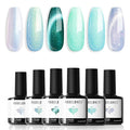 Modelones Gel Nail Polish Set 6 Colors Green Cat Eye Gel Nail Polish White Glitter Light Mint Green Mermaid Pastel Shimmer Polish Soak Off LED Spring Summer Nail Art Salon DIY Gift For Women