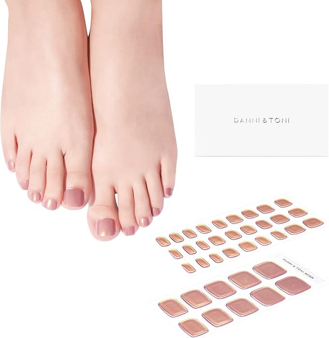 DANNI & TONI Semi Cured Gel Toenail Strips (Rose Gold Glow) Mirror Gel Toenail Stickers Toenail Polish Strips 37 Stickers