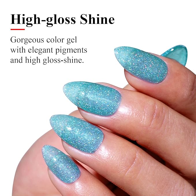 Imtiti Gel Polish, 1 Pc 0.5 Fl Oz Light Sky Blue Glitter Gel Polish, Soak Off LED U V Nail Gel Polish, DIY Nail Art Starter Manicure Salon Kit for Women Girls