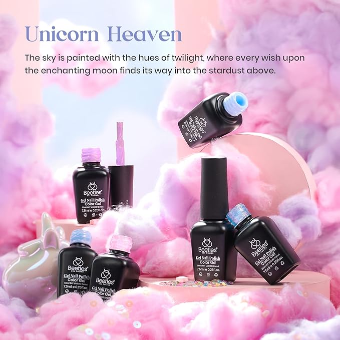 Beetles Pearl Glitter Gel Nail Polish Set, 6 Colors Baby Blue Shimmer Baby Pink Purple Mermaid Gel Polish Kit, Nail Drawing Soak Off Uv Led Swirl Gel Polish Shell Thread Spring Gift for Women