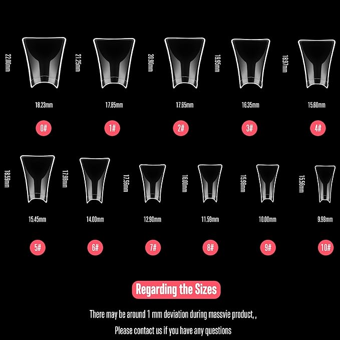 NOVO OVO 550 pcs Transparent Clear Crystal Duck Feet Style Flare Nail Tips Y2K Vibe Half Cover C Curve Wide French False Nail Extension Tips Acrylic Nail 11 Sizes Bag Packaging for Art Salon