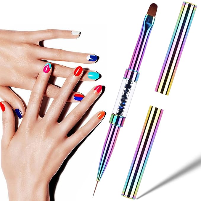 1Pcs Dual-ended UV Gel Nail Brush Rhinestone Handle Nail Art Liner Brush Polygel Hard Builder Gel Nail Brushes Rainbow
