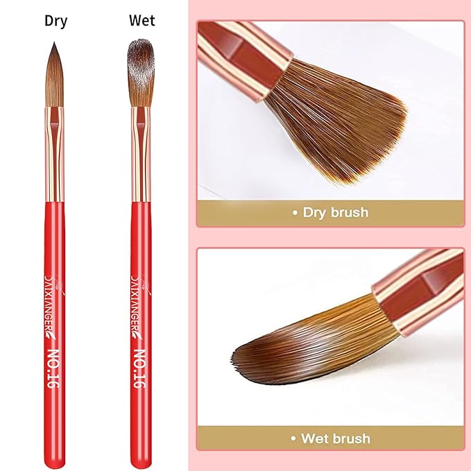 5Pcs New Year Acrylic Nail Art Brush Set -Size 4/8/10/12/16, Red Handle Nail Brushes for Acrylic Application Powder & Nail Extension, 3D Nail Carving Tools for DIY Home Salon Manicure