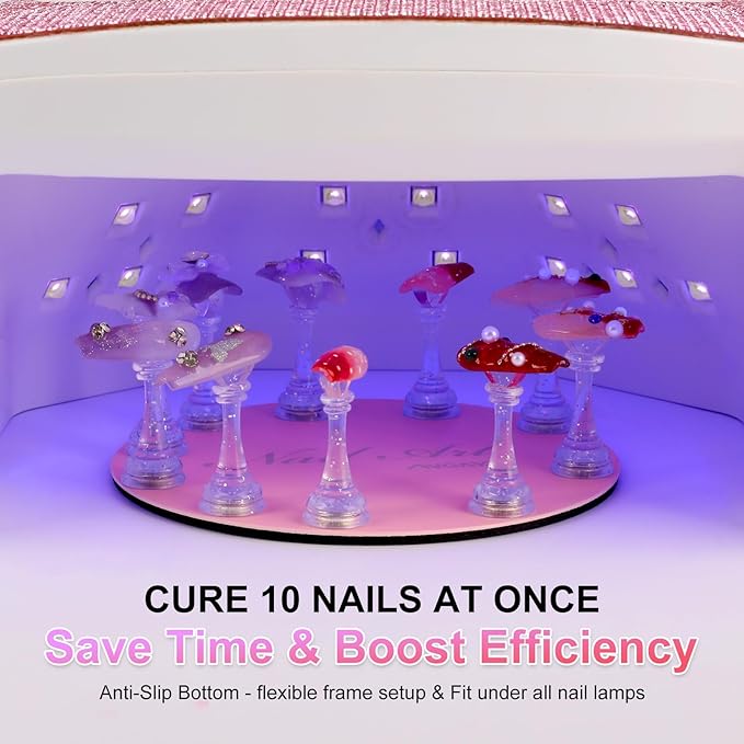 ANGNYA Nail Stand for Press Ons,Round Shape Super Magnetic Base Nail Holder for Painting Nails with 200 Pcs Reusable Double-Sided Tape for Nails Practice Nail Tools Home DIY Salon Supplies