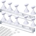 Blulu 2 Set Nail Stand for Painting Press Nail Holder Acrylic Magnetic Tips Training Fingernail Display Stands DIY Crystal Holders and 96 Pieces White Reusable Adhesive Putty(White)