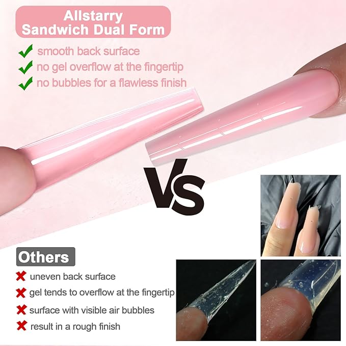 Allstarry Sandwich Dual Nail Forms, Reusable Sandwich Dual Forms 240pcs 15 Sizes Long Coffin Nail Extensions Plastic Poly Gel Nails Forms for Builder Gel No Paper Forms Needed Moldes Dual Nails Molds