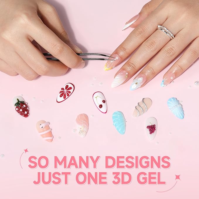 UNA GELLA 3D Gel Nail Art 30g, 4 in 1 No Wipe Clear 3D Sculpting Gel Polish Nail Glue for Nails Tips, Chrome Nails Powder, Nails Charms and Painting Christmas Art Designs Lamp Curing Required