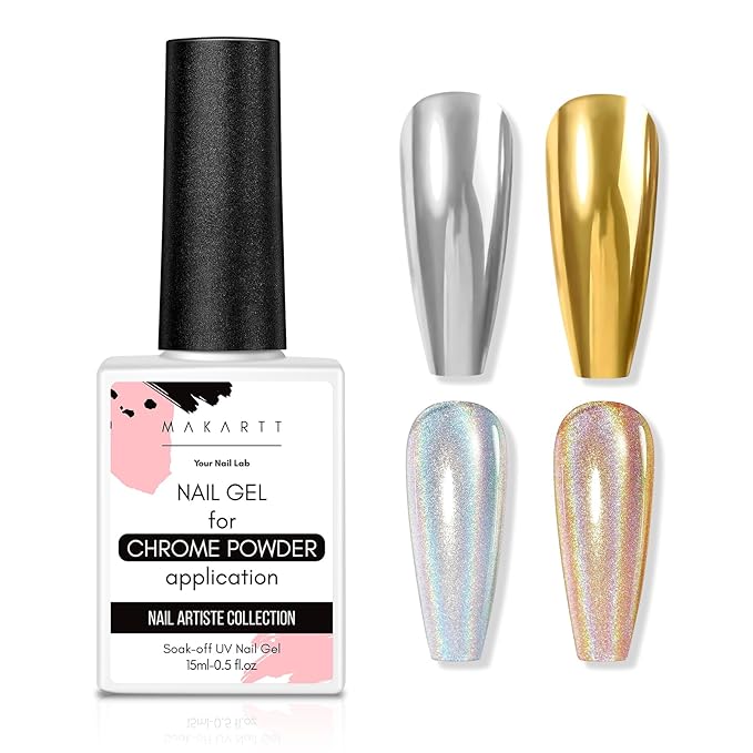 Makartt Gel Top Coat for Chrome Nail Powder - 15ml Clear No Wipe High Gloss Top Coat Gel Nail Polish Mirror Shine Long Lasting Easy Application, Soak off UV Lamp, DIY Home Salon Art Spring Design