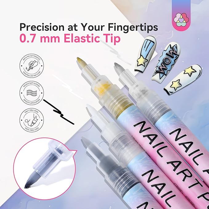 SAVILAND Essentials Nail Art Pen Set: 12PCS Quick Dry 3D Nail Polish Pens for Nail Art Design with Fine Tips Acrylic Paint Markers for Drawing Liner Dotting and DIY Manicure Tools Kit at Home