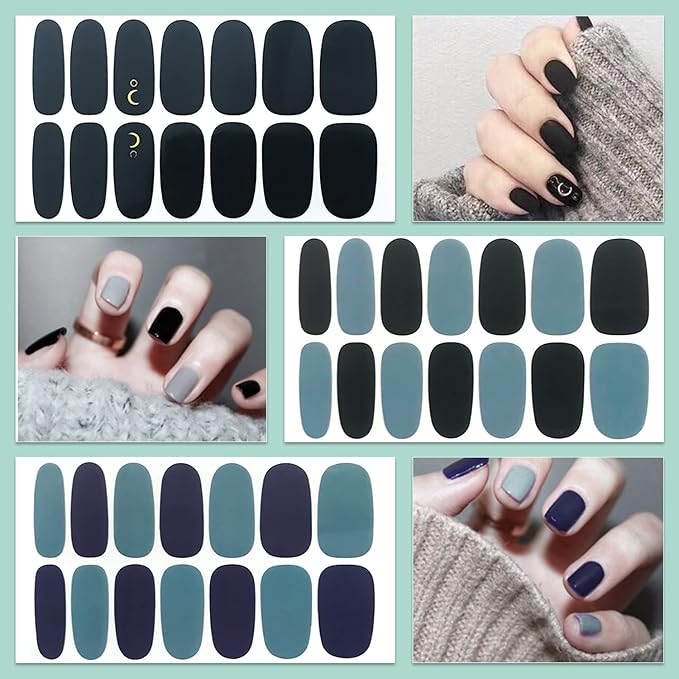 WOKOTO 20 Sheets Dark Solid Nail Polish Stickers, 280Pcs Mixed Color Solid Nail Stickers Full Nail Wraps, Gel Nail Strips Wraps Stick-On Nails Polish Strips Decals for Kids, Women & Girls
