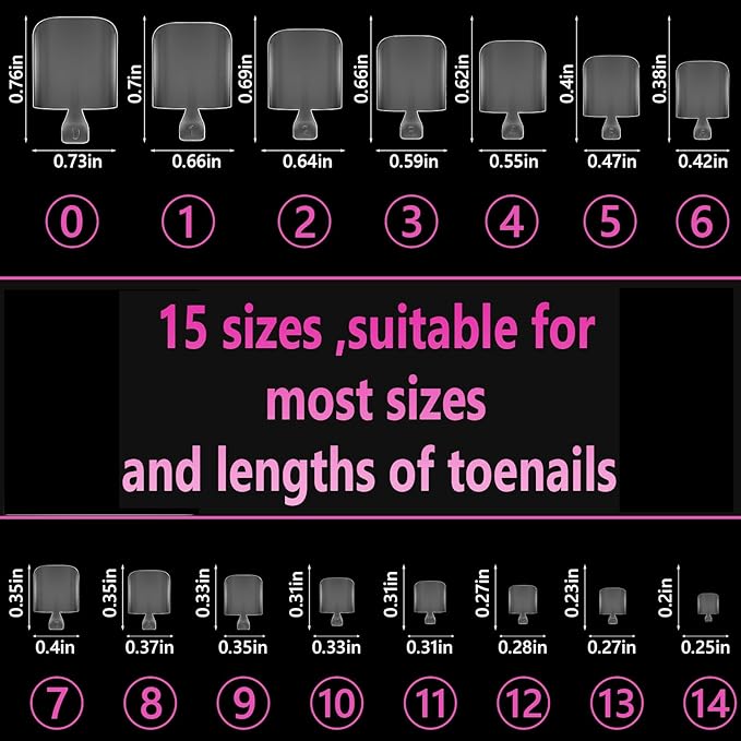 Square Toe nail Tips,SITELENABY Soft Gel False Toenails Extension Kit, Square False Soft Gel Full Cover Toe Nail Tips 15 Sizes,180pcs Pre-shape Acrylic Big Toenails Tips For Nail Extension Home DIY