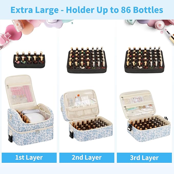 CUBETASTIC Nail Polish Organizer, Nail Supplies Storage Case Holds 86 Bottles Nail Polish & Nail Lamp, Travel Nail Tech Carrying Bag, Nail Kit Bag For Nail Stuff & Manicure Tools