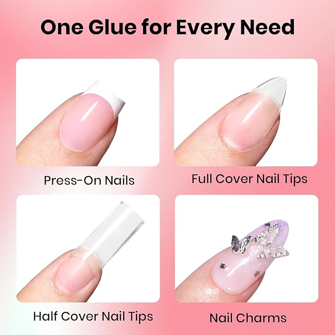 Beetles Press On Nail Glue Quick-Drying 10ml Super Strong Nail Glue, Brush on Glue for Acrylic & Fake Nails, No Uv Light Needed, Long Lasting Spring Nails, DIY Home Manicure
