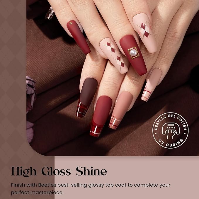 beetles Gel Polish Set Dark Brown Gel Nail Polish 6 Colors Glitter Burgundy Red Gold Black Sparkle Nail Kit Soak Off Led Manicure DIY Home Salon Gifts for Girls Women Academia Aesthetic