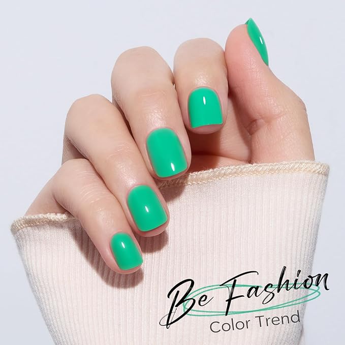 Modelones Extra Short Press on Nails, Vivid Green Squoval Fake Nails, Reusable Nail Kit with Nail Glue Adhesive Tabs Mini Nail File, Nails Press Ons 32Pcs 16 Sizes, Spring Women Girl Gift