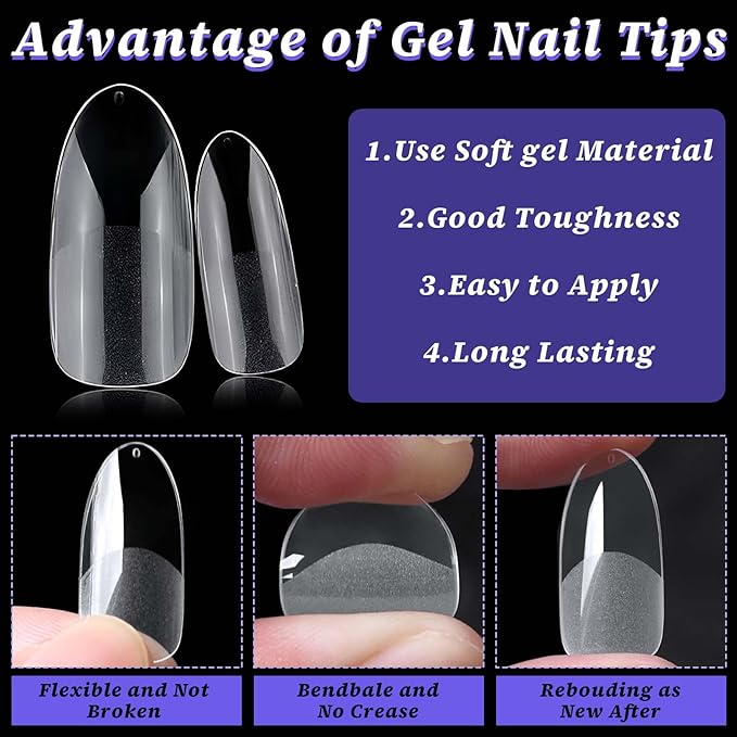 240pc Oval Gel Nail Tips Medium Fake Nails Clear Press ons Nail, Medium Oval Nails Tips Acrylic Nails Extension Soft Gel Nails Tip Full Cover Round Almond False Nail Clear Artficial Fingernails