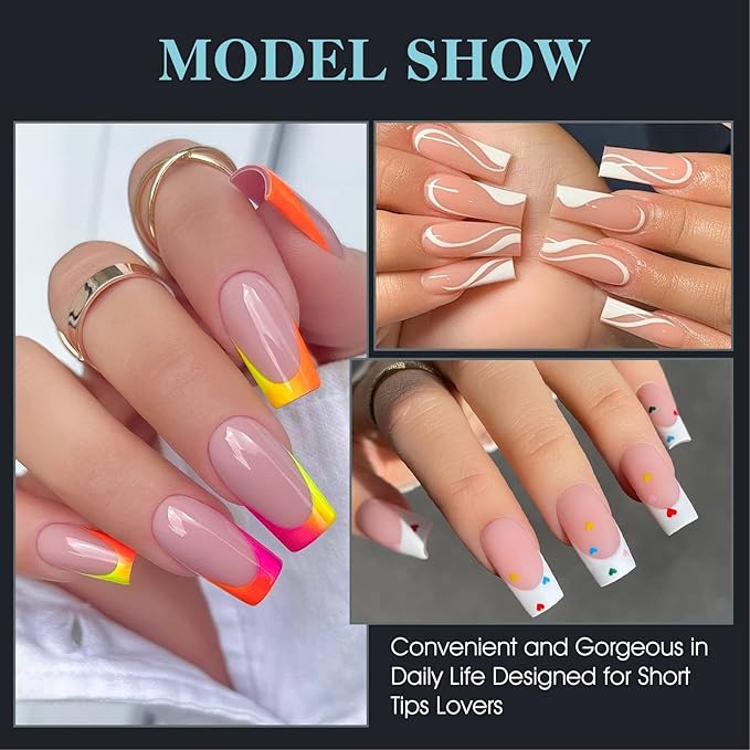 Gelike EC Soft Gel Full Cover Nail Tips Kit for Soak Off Nail Extensions, 552 Pcs Clear Medium Square Gelly Tips Pre-Buff PMMA False Press on Nail Tips, 12 Sizes