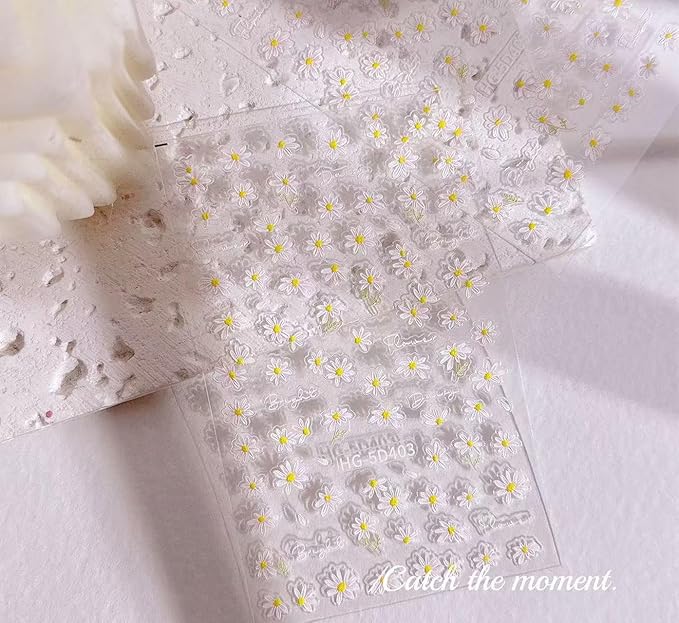 Magrace Flower Nail Stickers for Spring 1 Sheets 5D Self-Adhesive Nail Art Decals for Women Flower Stickers Decoration