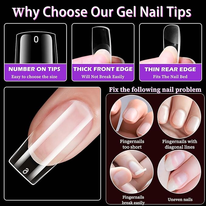 600pc Medium Square Nail Tips, Soft Gel Nail Tip Square Medium Fake Nails Artificial Fingernail, 15 Sizes Full Cover Clear Press on Nail Acrylic Nails Tips for Nail Extensions, Press on Nails Making