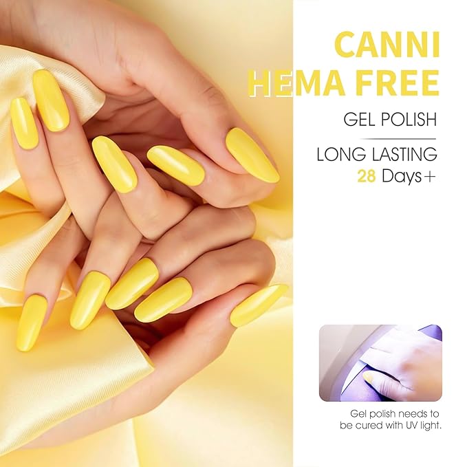 CANNI Bright Neon Yellow Gel Polish - Pastel Butter Yellow Color, High Gloss Soak Off U V Gel Nail Polish for French Nail Manicure Salon DIY