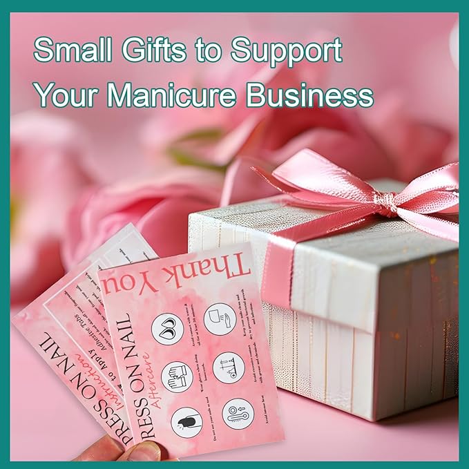 50pcs Press on Nail Instructions and Aftercare Cards 4.25 * 3.15in,Press on Nail Display Cards Manicure Usage Application Guides Supplies for Small Business(Pink, 50pcs)