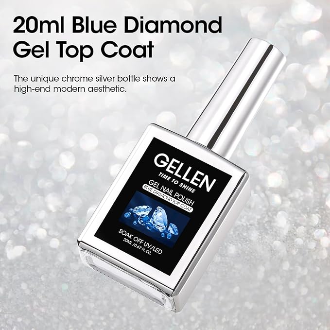 GELLEN 20ml Gel Top Coat, High Gloss Shiny Top Coat Nail Polish, Long Lasting Soak Off UV Light Needed Clear Nail Gel, Home Salon Manicure Gift for DIY Nail Art
