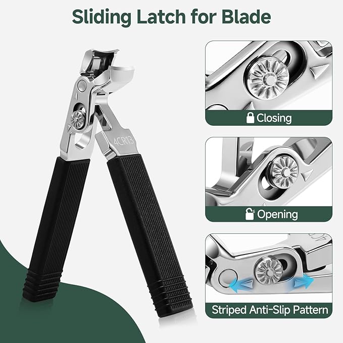 Angled Head Toe Nail Clippers for Seniors, Long Handle, Heavy Duty Ingrown Toenail Clipper Set (Black 2-in-1 Set)