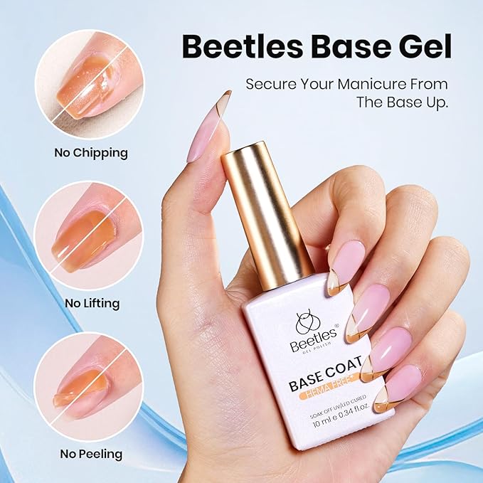 Beetles Protein Nail Prep Dehydrator & Primer with Matte and Glitter Gel Top Base Coat Set, Hema-Free Acid-Free Dehydrator Bond Primer for Acrylic, Gel Nail Polish Gifts