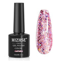 MIZHSE Glitter Gel Nail Polish Pink Sparkly Diamond Holographic Effect Soak off UV LED Gel Polish Chunky Gels Home DIY Salon Nails Art Design