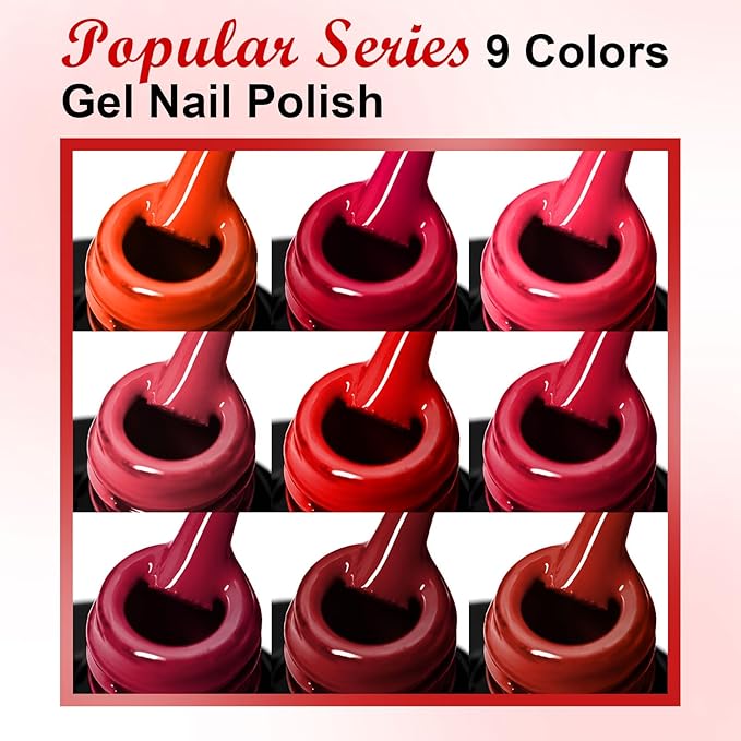 MEET ACROSS 12pcs Gel Nail Polish Set,Soak Off UV LED Lamp Gel Nail Polish Kit,Fashion Shimmer Nail Art Design Gifts for Women Manicure Salon (Red)