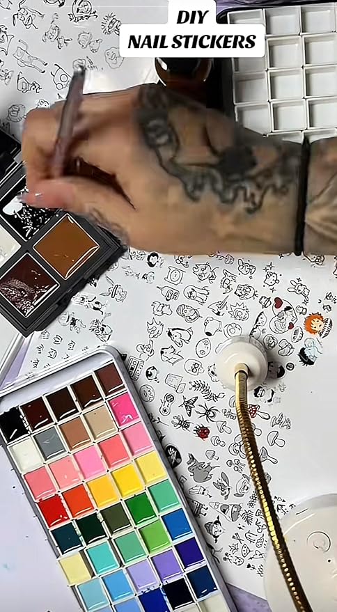 Nail Art Workbook Make Your own Nail Decal Stickers Reusable Gel Nail Design Practice Book for Gel Nail Polish Acrylic Nail foils Crystals Rhinestones Glitter Cartoon Nail Design Guide (1)