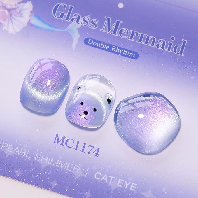 Double Rhythm 0.5 Oz Cat Eye Gel Polish with Magnet Same Color Same Bottle Holographic Glitter Shimmer Translucent Color Salon 15 ML Magnetic Nail Art (Mermaid Blue-MC1174)