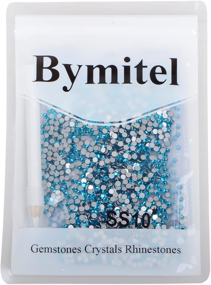 2880PCS Art Nail Rhinestones Non Hotfix Glue Fix Round Crystals Glass Flatback for DIY Jewelry Making with one Picking Pen (ss10 2880pcs, Blue Zircon)