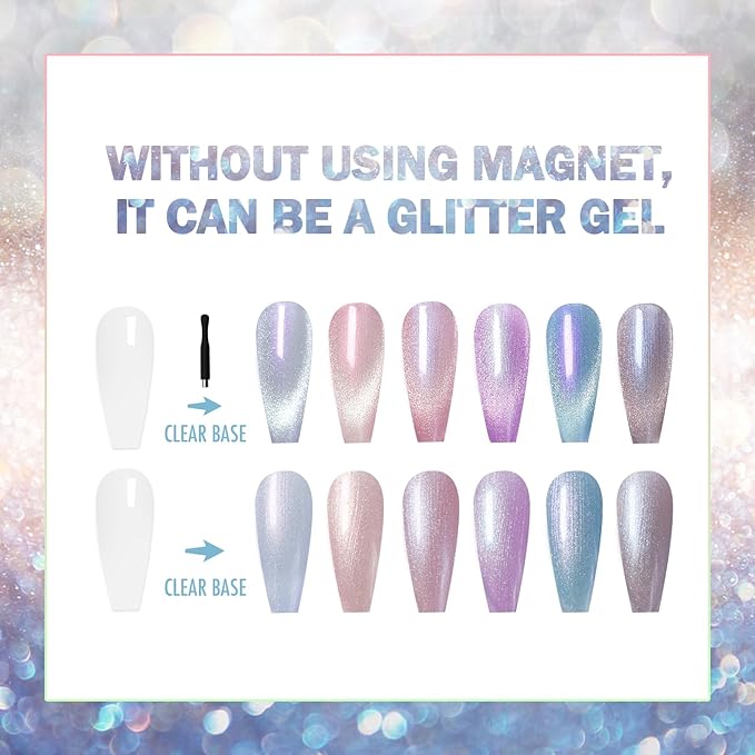 VARNAIL Cat Eye Gel Polish Kit 6 Colors, 15ML Glitter 9D Holographic Gel Polish with Magnet, Soak off U V Light Gel Nail Polish Set, Salon Magnetic Gel Nail Polish (Dreamcatcher)