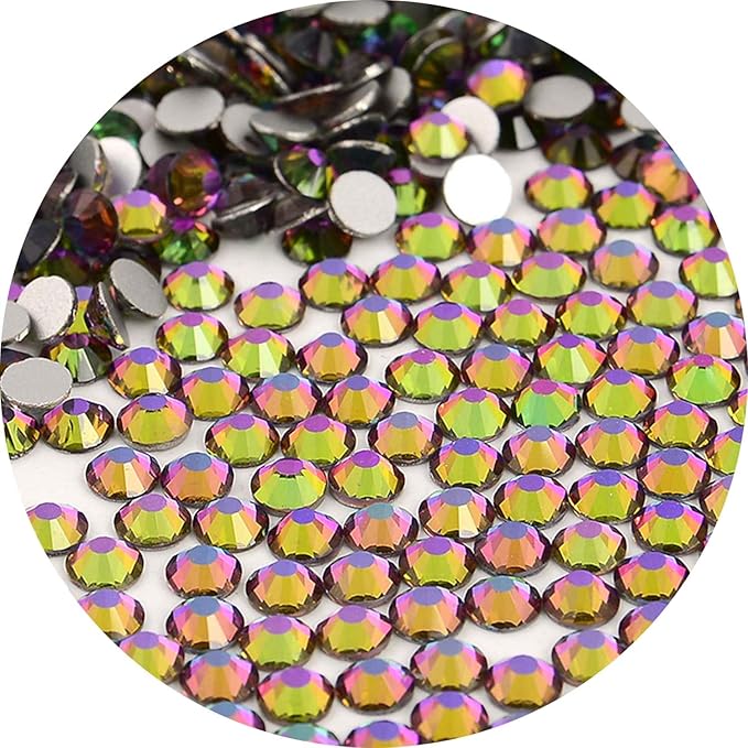 NCB Nancybeads 2000pcs Flatback Round Glass Nail Art Rhinestones Crystal for DIY Making Accessories Shoes, Clothes, Face Art, Bags, Manicure (Green Volcanic, SS12 2000pcs)