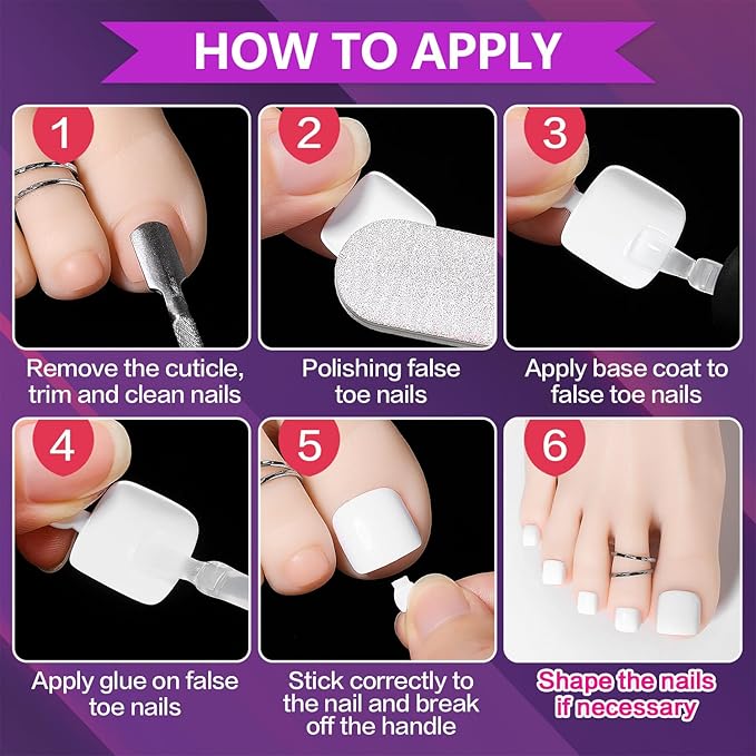 AIMEILI Fake Toenail Tips - 550pcs 10 Sizes White Full Cover Toe Art Nails Gel Nail Extensions for Foot Manicure Women Nail Salons and DIY