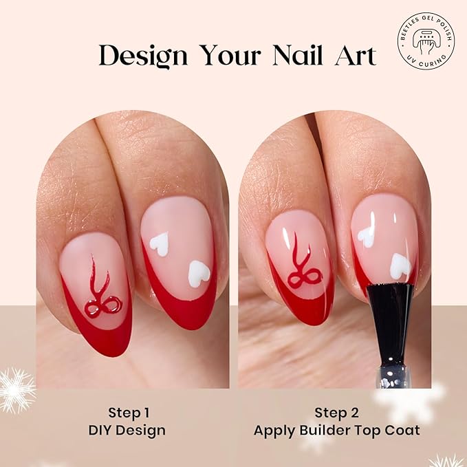 Beetles X Press Plus Gel Nails Kit - Rouge French | 5 Colors Valentines Press On Nails Short Almond | 160Pcs 16 Sizes All-in-One Kit With Nail Glue,Remover,Builder Top Coat,Nail Lamp Gift