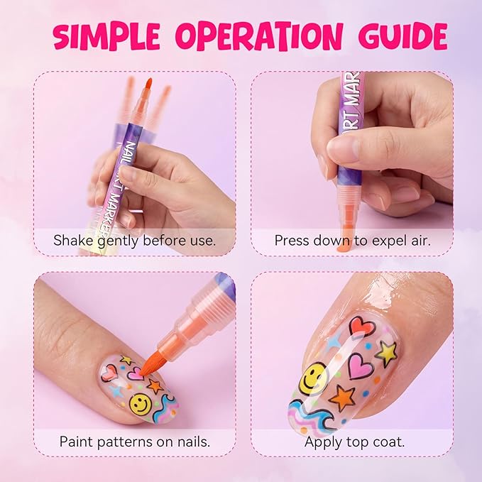 12 Colors Nail Art Pens Set, 0.7mm 3D Nail Polish Pens, Quick Dry, Long Lasting & Waterproof Acrylic Nail Art Markers, Home & Salon Nail DIY, Parties Events, Gift for Valentine’s Day