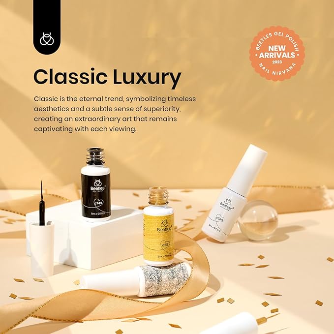 beetles Nail Art Liner Gel Polish Set, 4 Pcs Neutral Classic Glitter Reflective Colors Swirl Manicure Design Shiny Gold Silver Black White Decoration Holiday Party Gifts for Women Girls