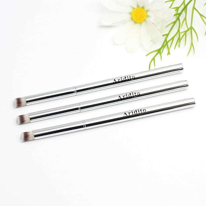 3PCS Nail Art Gradient Brushes - Silver Metal Handle, Soft Firm Bristles for Chrome/Mica Powder, Aura Nails & Eyelid Blending, No Shedding, Easy to Clean DIY Tool