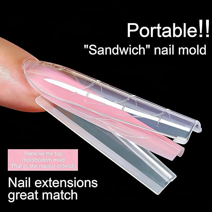 Sandwich Dual Nail Form 256PCS16 SIZES,2026 METOOLS DIY New Acrylic Polygel, quick building & Straight Built-in Apex Dual Forms Molds Reusable Polygel Tips for Nail Extension (COFFIN)