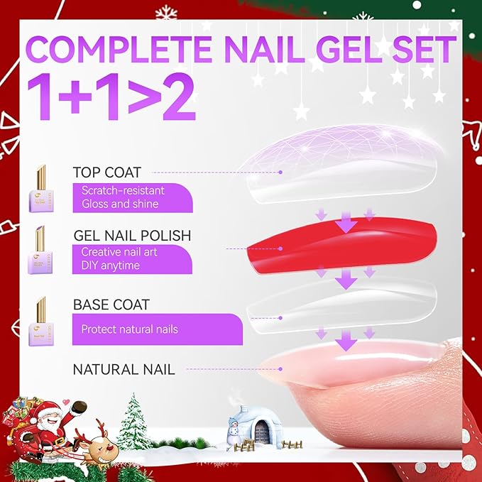 Gelike EC Christmas Gel Polish Set: Highly Pigmented Gel Nail Polish with Hema Free Base Top Coat and Greeting Color Cards 12pcs 16ML Big Bottle for Young Women - Festival Gift & DIY at Home
