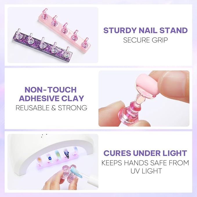 Nicedeco Nail Stand Display, DIY Magnetic Nail Holder for Nail Tips, Acrylic Nail Practice Holders Nail Painting Stand with 96Pcs Reusable Adhesive Putty for False Nail Tip Manicure Tool