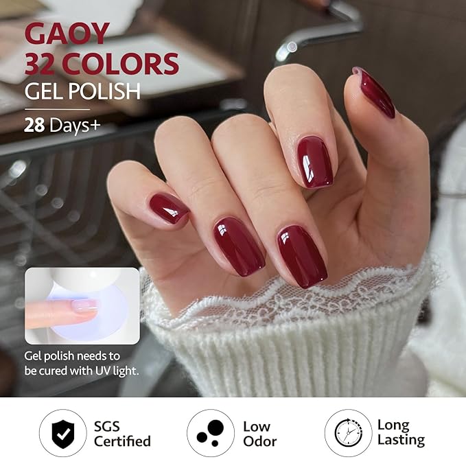 GAOY 36 Pcs Gel Nail Polish Set, 32 Colors All Season Gel Polish Kit Red Black White Nude Glitter with 4 Pcs Soak off Base Glossy Matte Top Coat & Builder for Nail Art DIY Manicure at Home
