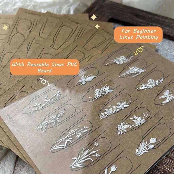 Nail Art Practice Paper Cardboard,Blank Nail Art Training Cards with Reusable Clear PVC Board,Nail Drawing Board for Home DIY Beginner Manicure Nail Swatches,12 Pieces
