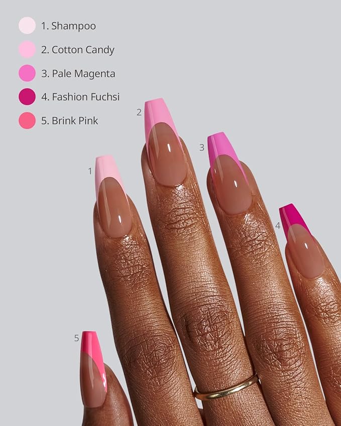 BTArtboxnails XCOATTIPS Pink French Tip Press On Nails - Coffin Press On Nails Medium, Soft Gel Nail Tips, Soak Off Brown Acrylic Fake Nail Extension in 15 Sizes